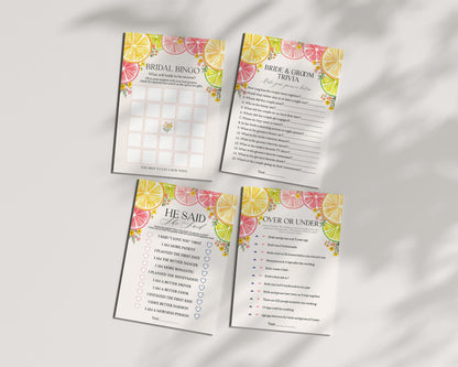 Citrus Floral Bridal Shower Games Set Printable Template, Main Squeeze Bridal Brunch for Summer Bridal Shower, Florida Bridal Shower Decor