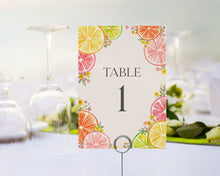  Citrus Floral Table Number Cards Printable Template, Coastal Birthday Decor for Summer Tropical Baby or Bridal Shower, Florida Party Decor