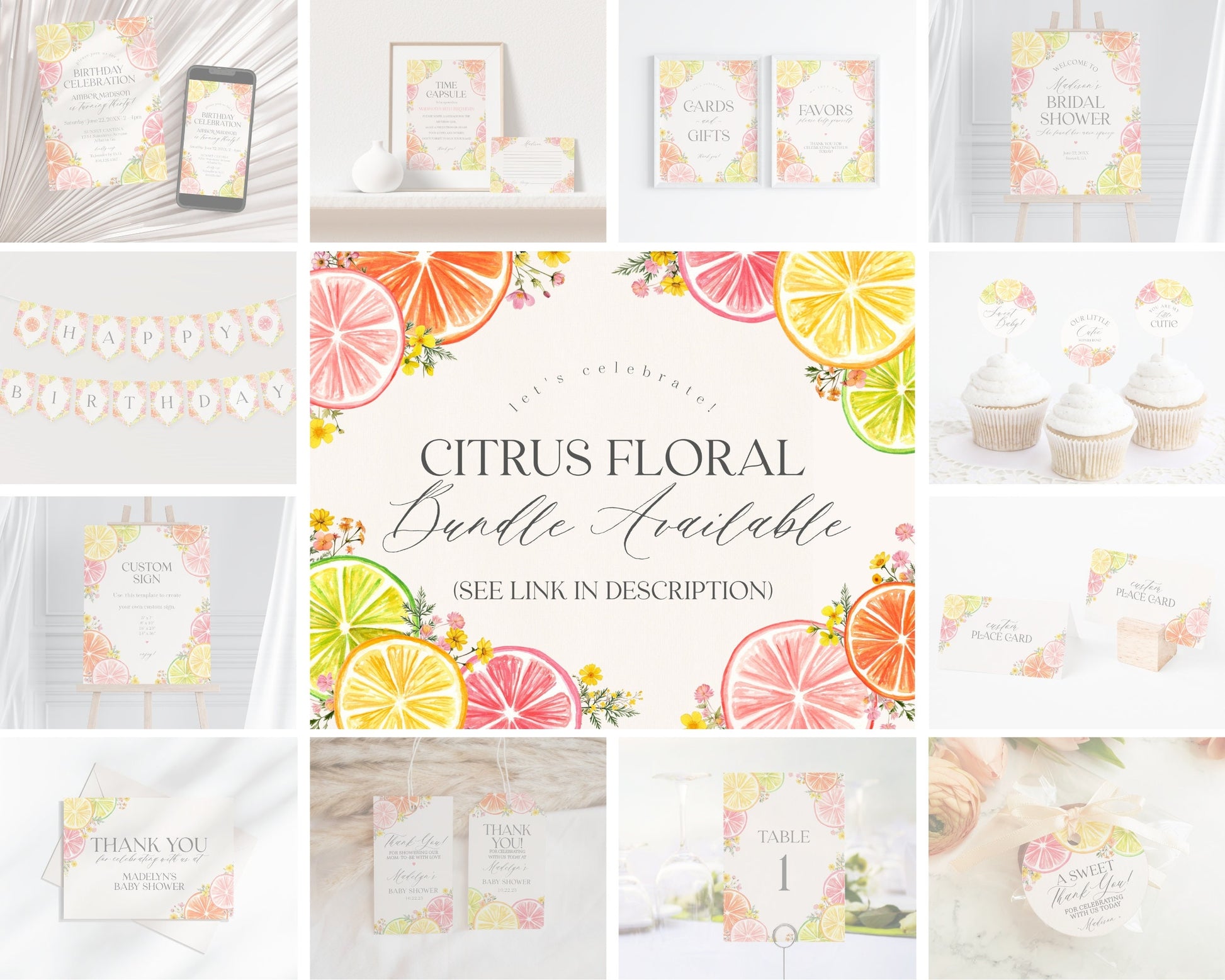 Citrus Floral Time Capsule Printable Template, Little Cutie Coastal Party Decor for Summer Tropical 1st Birthday Party Decor