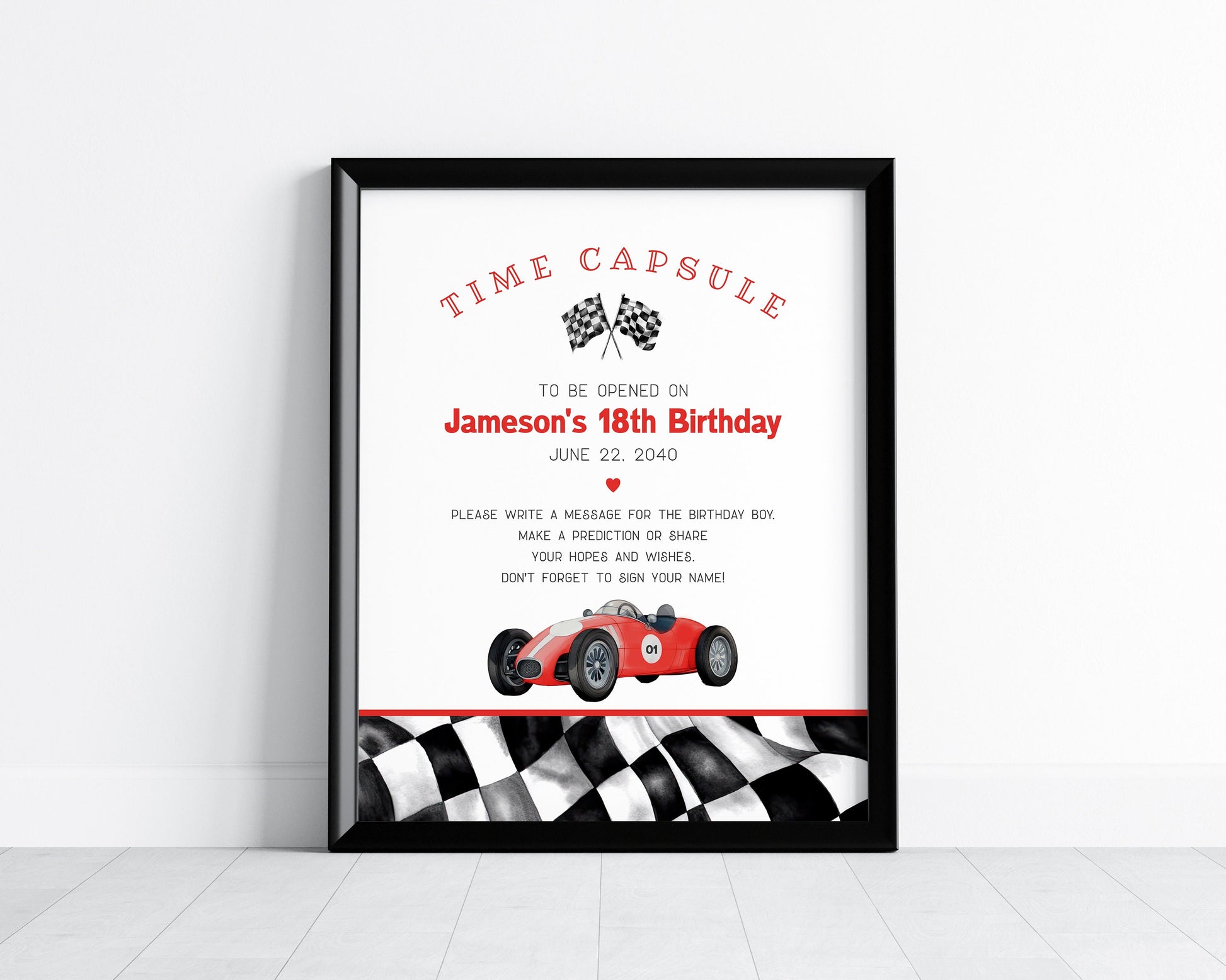 Red Race Car Time Capsule Printable Template, Race on Over Birthday Boy, Growing Up TWO Fast, Little Racer is a Fast ONE instant download