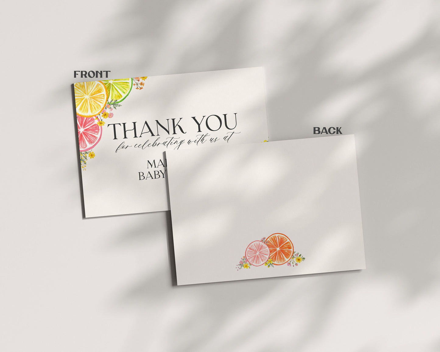 Citrus Floral Thank You Card Printable Template, Coastal Birthday Decor for Summer Tropical Baby Shower or Bridal Shower, Florida Party