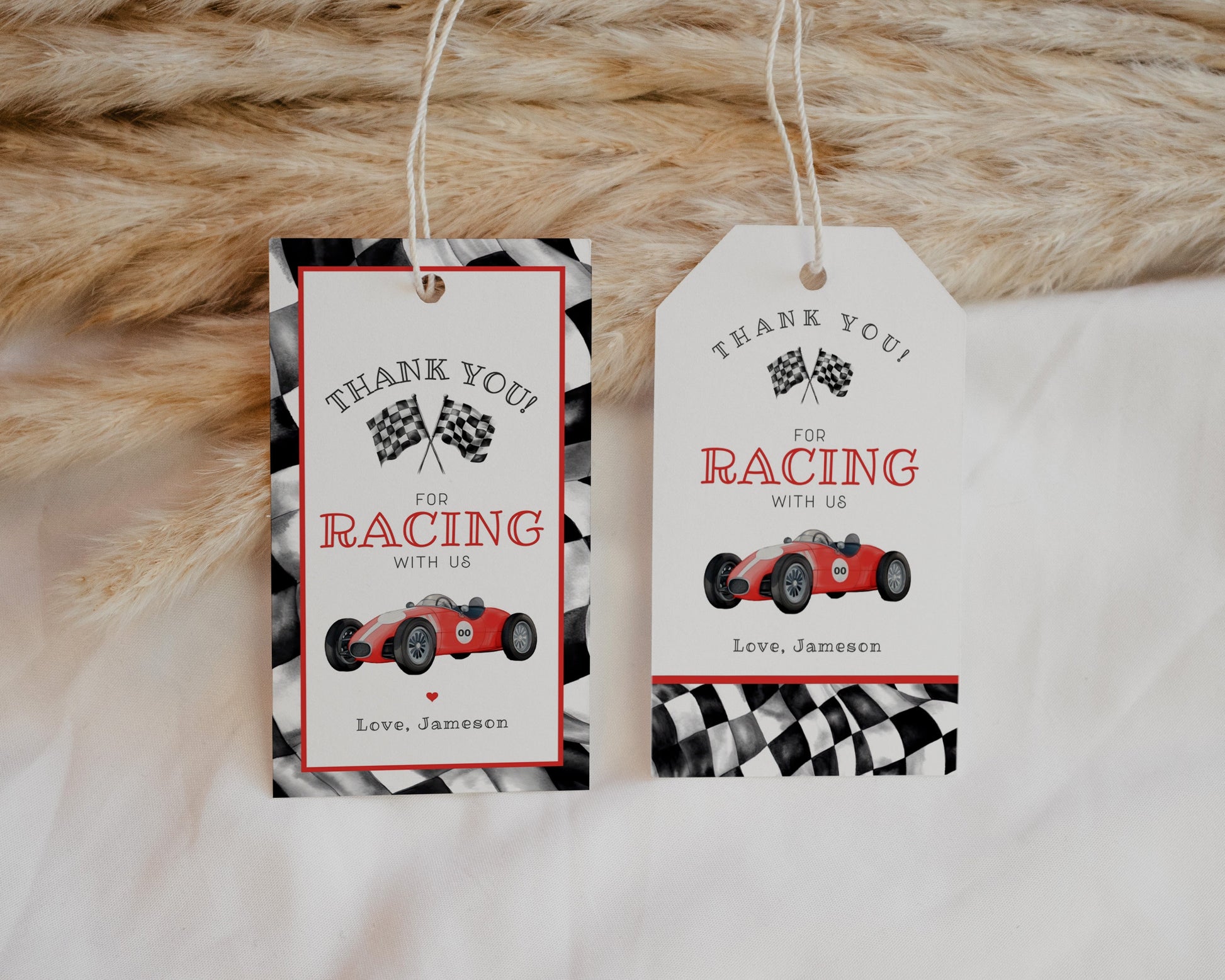 Red Race Car Baby Shower or Birthday Circle Favor Tags Printable Template, Little Racer Growing Up TWO Fast Race on Over Baby Sprinkle Theme