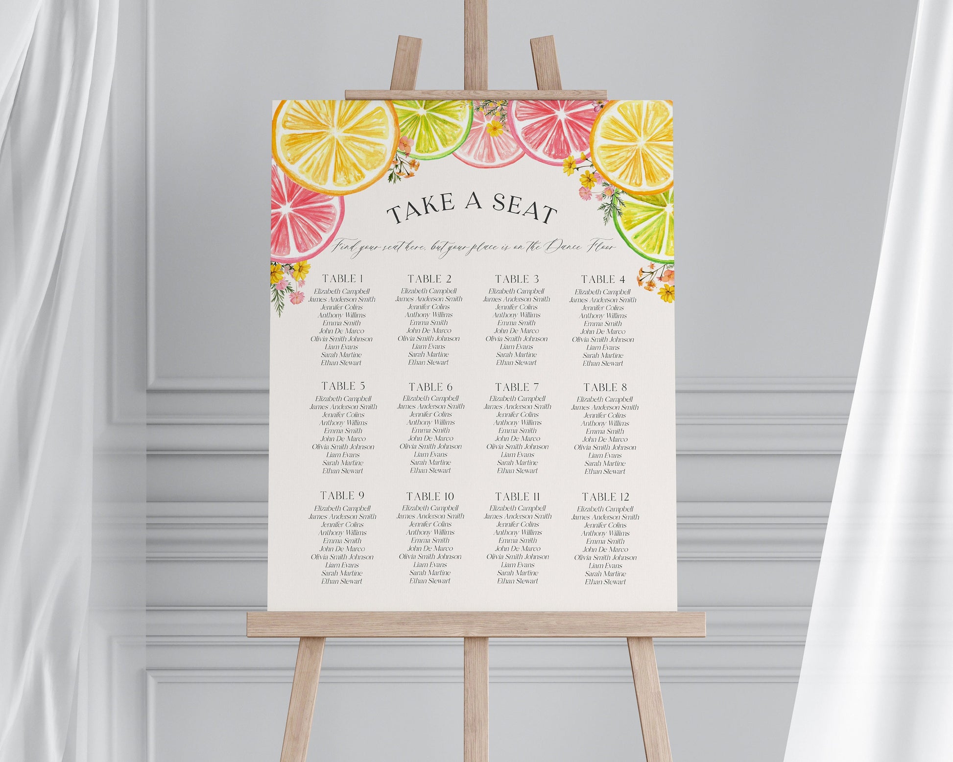 Citrus Floral Wedding Seating Chart Poster Printable Template