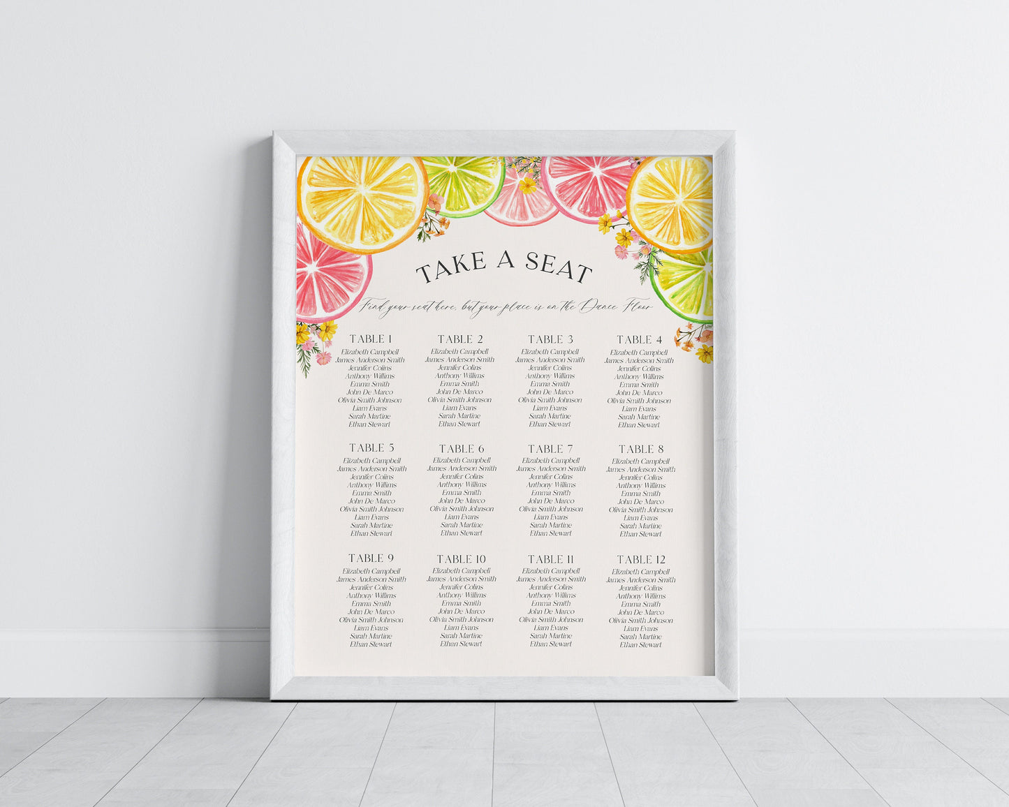 Citrus Floral Wedding Seating Chart Poster Printable Template