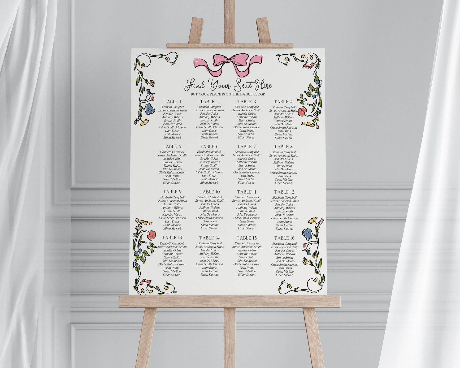 Whimsical Floral Wedding Seating Chart Poster Printable Template