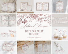  Fall Toile Baby Shower Printable Bundle, Burgundy chinoiserie baby shower decor September October November Autumn French Toile De Jouy