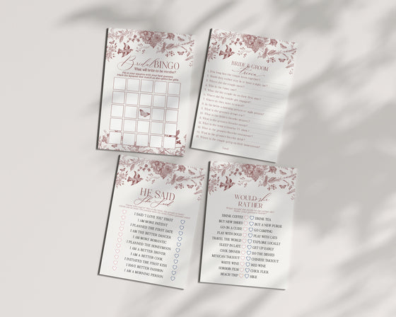 Fall Toile Bridal Shower Games Set Printable Template, Burgundy Chinoiserie Bridal Shower for September October Wedding French Toile De Jouy