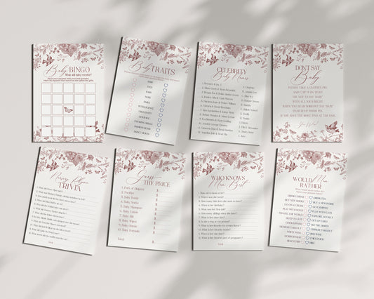 Fall Toile Baby Shower Games Set Printable Template, Burgundy chinoiserie baby shower decor September October Autumn French Toile De Jouy