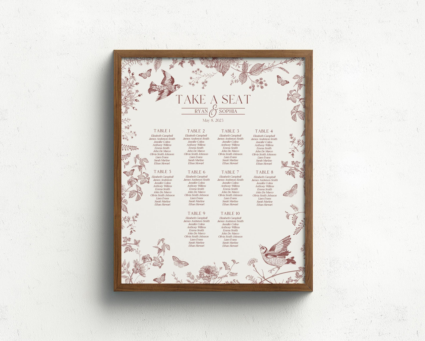 Fall Toile Wedding Seating Chart Printable Template