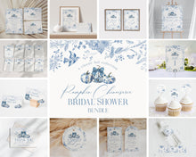  Blue Toile De Jouy Pumpkin Bridal Shower Printable Bundle, Blue Fall Chinoiserie Decor for October French Bridal Brunch Autumn Wedding Decor