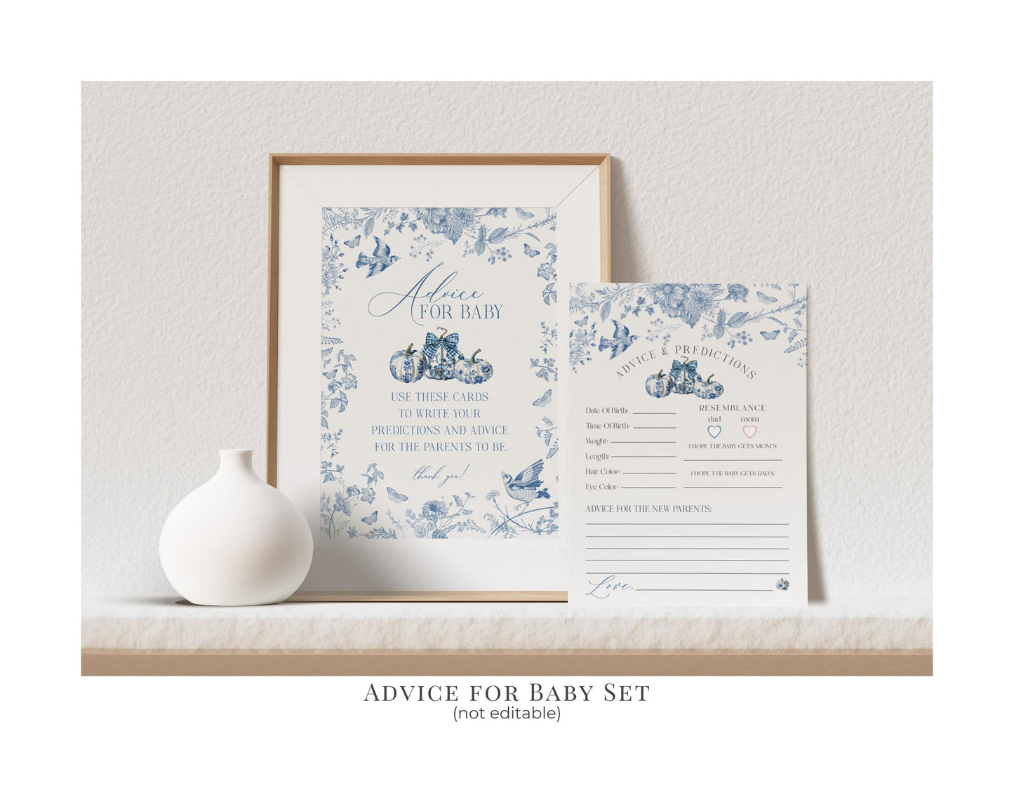 Blue Toile De Jouy Baby Shower Printable Bundle, Blue Fall Chinoiserie Decor for October French Baby Brunch, Autumn Shower Decor