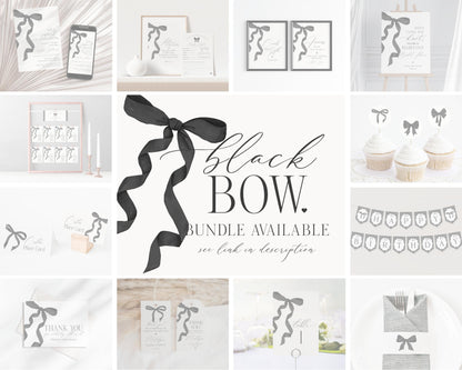 Black Bow Baby Shower Welcome Sign Printable Template, Watercolor preppy coquette bow theme party for fancy southern girl grandmillenial bow