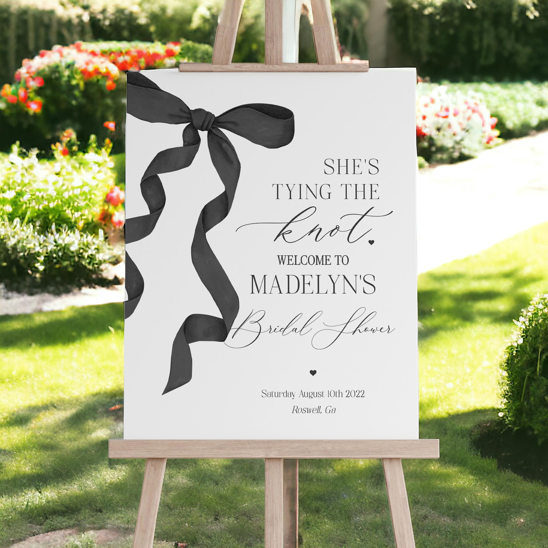 black-bow-bridal-shower-welcome-sign-printable-template-wilde-peach-party for Free Bridal Shower Printable Signs Black Bow Bridal Shower Welcome Sign Printable Template – Wilde Peach Party for Free Bridal Shower Printable Signs