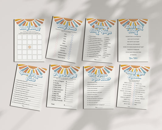 Here Comes The Son Baby Shower Games Set Printable Template, Sunshine Baby Sprinkle Decor for Boy Baby Shower, Little Ray of Sonshine Party