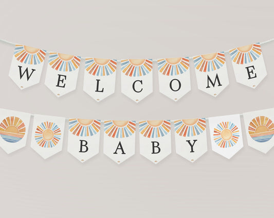 Here Comes The Son Baby Shower Banner Printable Template, Sunshine Baby Sprinkle Decor for Boy Baby Shower, Little Ray of Sonshine Party