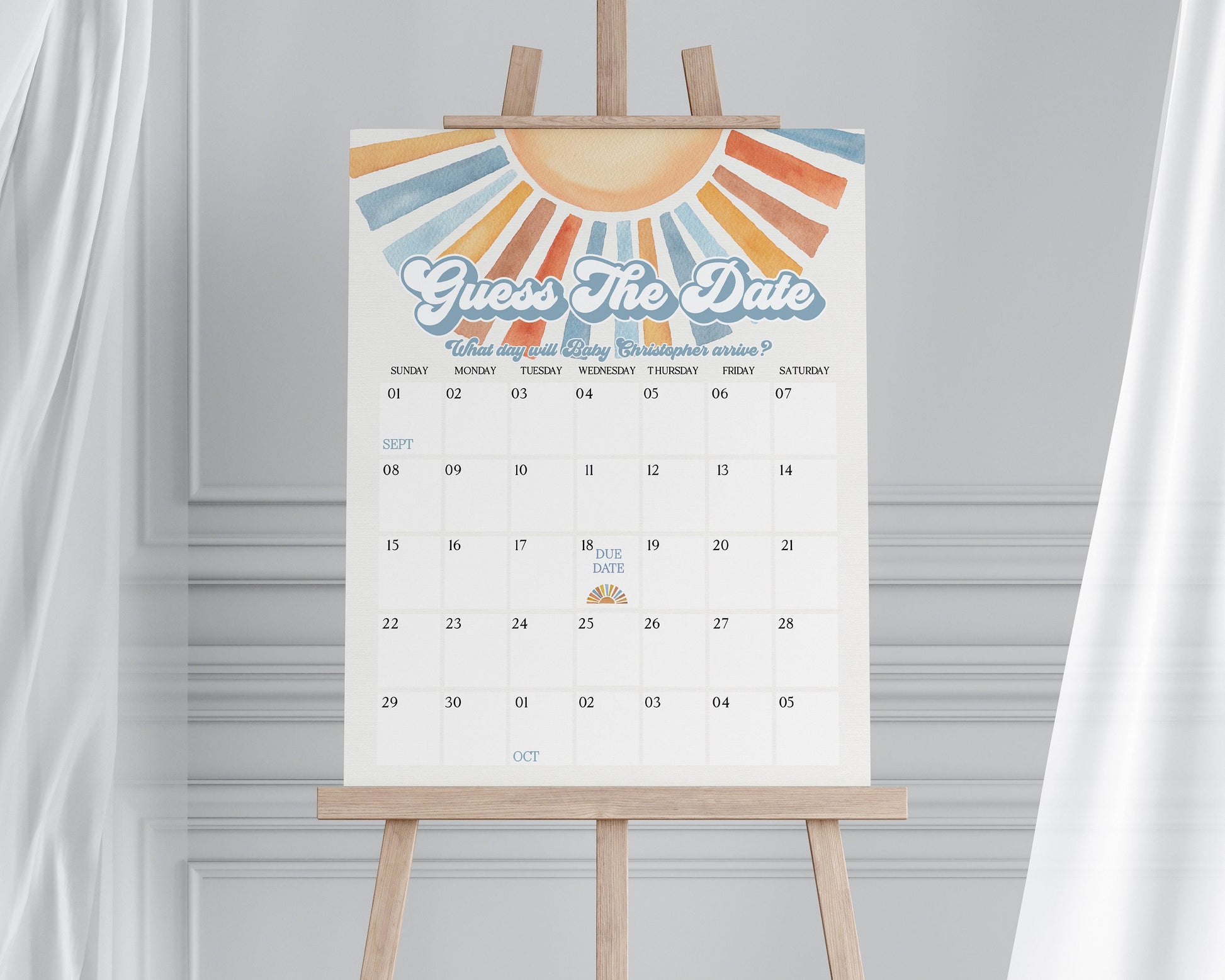 Here Comes The Son Baby Shower Guess the Date Game Template, Sunshine Baby Sprinkle Decor for Boy Baby Shower, Little Ray of Sonshine Party