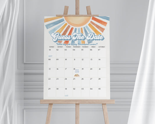 Here Comes The Son Baby Shower Guess the Date Game Template, Sunshine Baby Sprinkle Decor for Boy Baby Shower, Little Ray of Sonshine Party