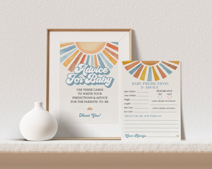 Here Comes The Son Advice for Baby Cards Printable Template, Sunshine Baby Sprinkle Decor for Boy Baby Shower, Little Ray of Sonshine Party