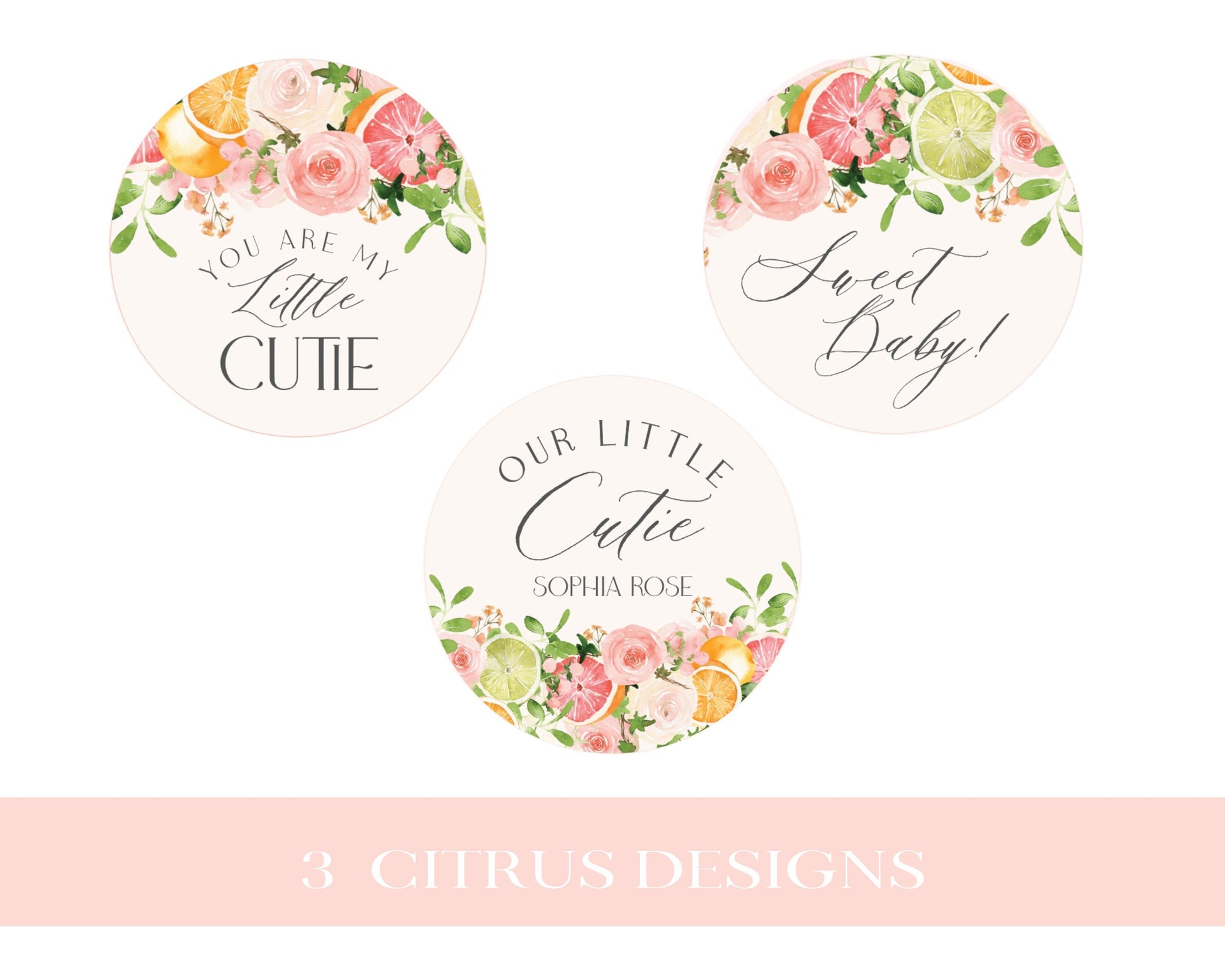 Pastel Citrus Baby Shower Cupcake Toppers Printable Template, Little Cutie Baby Sprinkle for Summer Baby Shower, Tropical Baby Shower Decor