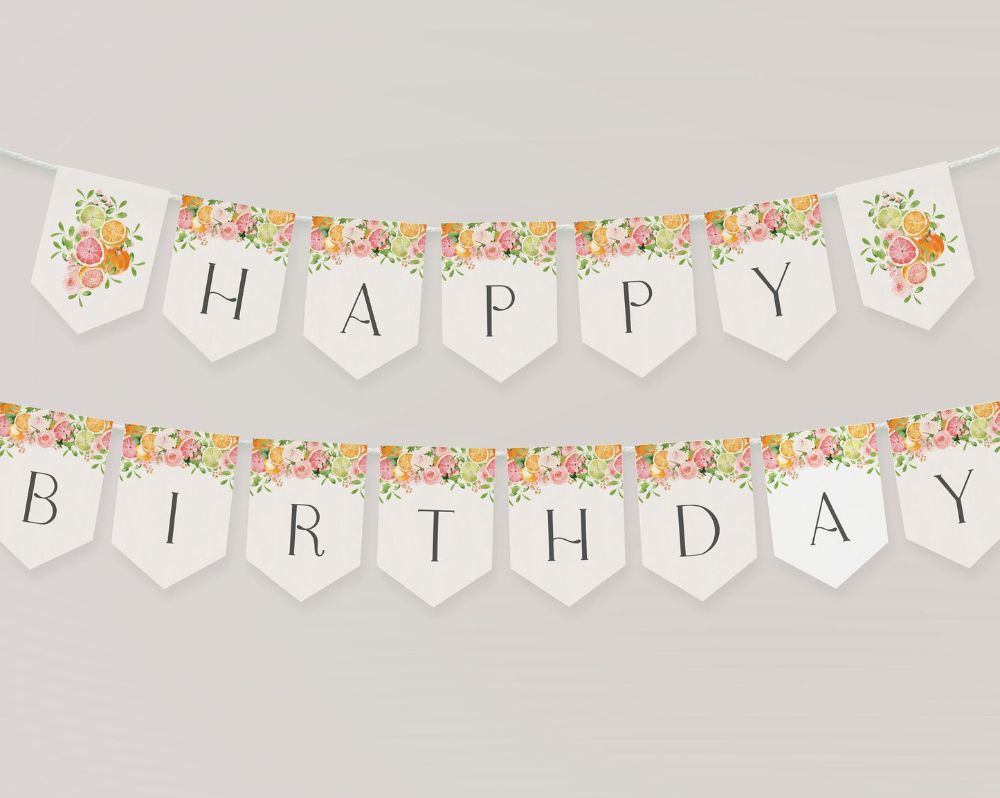 Pastel Citrus Happy Birthday Banner Printable Template, Little Cutie Coastal Party Decor for Summer Tropical Birthday Party Decor