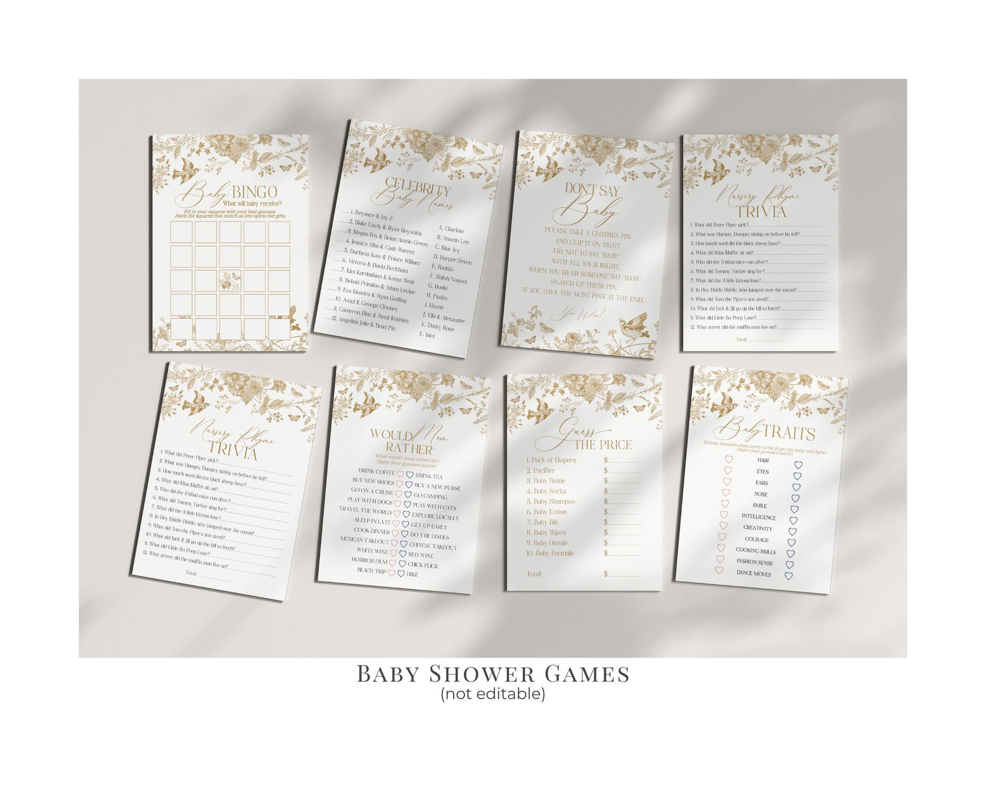 Gold Toile De Jouy Baby Shower Printable Bundle, Gold Vintage Chinoiserie Baby Sprinkle Decor Ornate French Country Regency Party Decor