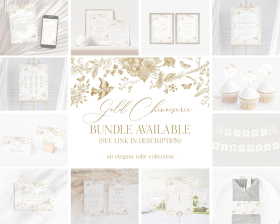 Gold Toile Bridal Shower Invitation Printable Template, Vintage Gold Chinoiserie Bridal Shower Decor Ornate French Country Party Decor