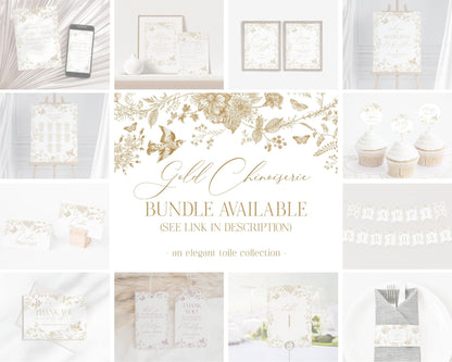 Gold Toile De Jouy Bridal Shower Games Set Printable Template, Vintage Gold Chinoiserie Bridal Brunch Decor Ornate French Country Party