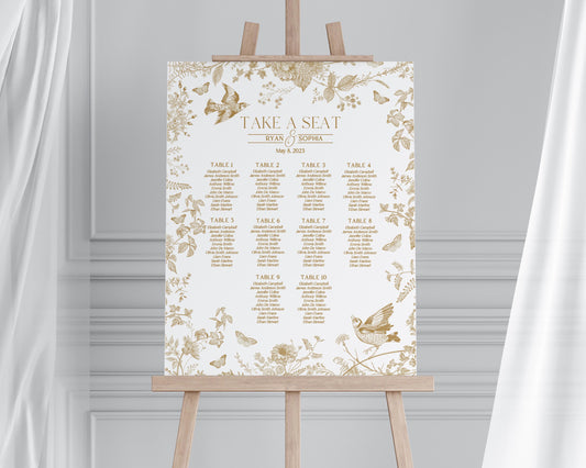 Gold Toile Wedding Seating Chart Printable Template