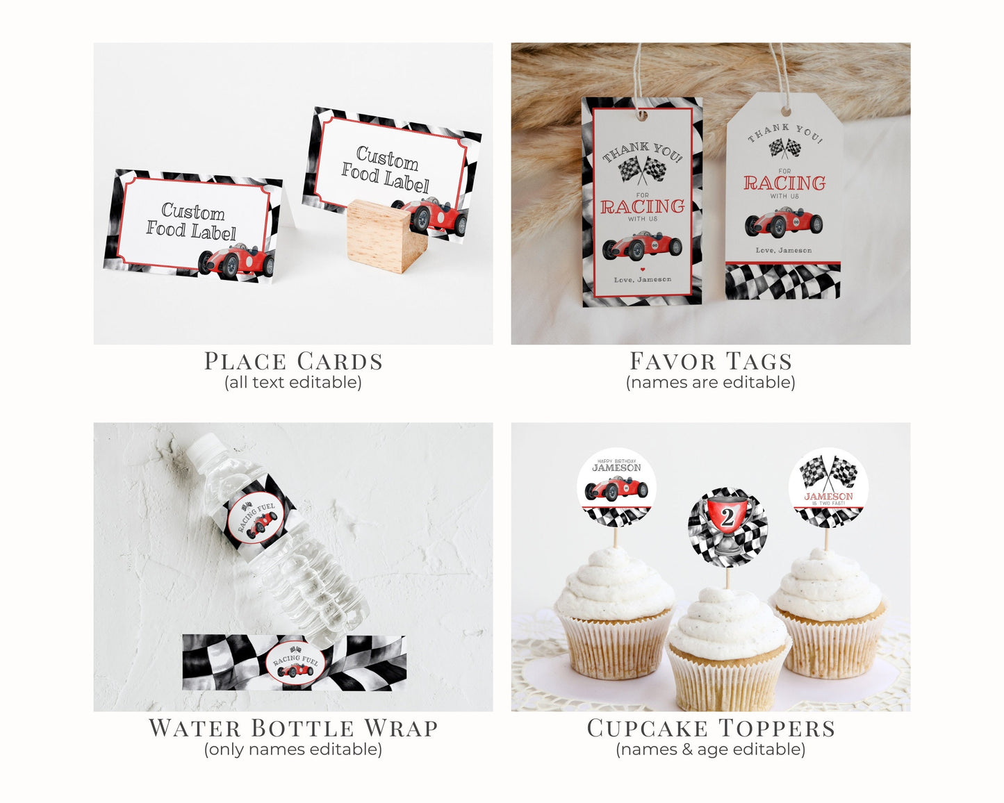 Red Race Car Second Birthday Bundle Template, two fast 2nd birthday bundle for boy, Second Lap Racing Retro Vintage Car Birthday