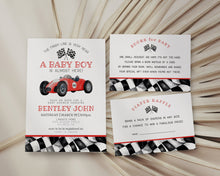  Red Race Car Baby Shower Invitation Template, instant download vintage race on over baby shower for boy,