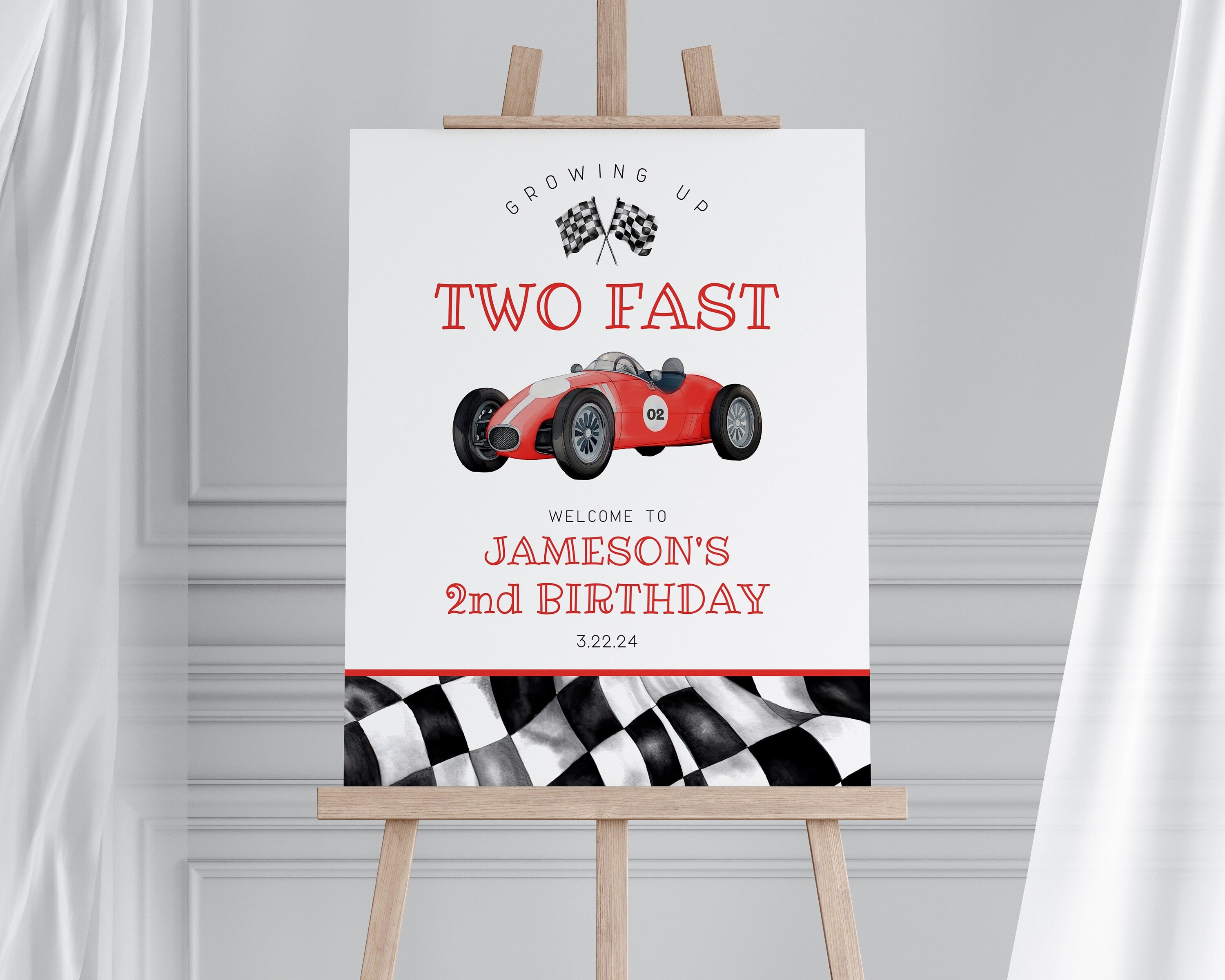 Race 2 Sign Red Race Car Second Birthday TWO Fast Welcome Sign Template – Wilde ...