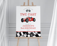  Red Race Car Second Birthday TWO Fast Welcome Sign template, instant download race on over birthday party template for boy, vintage racecar
