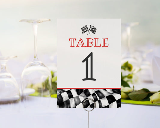 Red Race Car Table Number Printable Template, Little Racer baby shower or birthday party for boy, Race on Over TWO Fast, Fast ONE Birthday