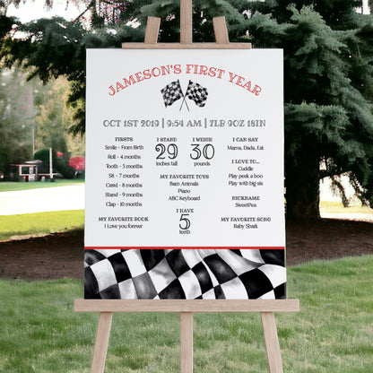 Red Race Car First Year Milestone Sign Instant Download, Little Racer is a Fast ONE First Birthday Milestone Sign Boy Birthday, Printable