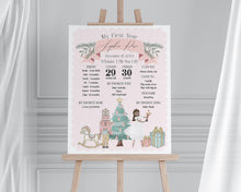  Pastel Pink Nutcracker First Year Milestone Sign Printable Template, dark skin tone ballerina, winter onederland December Christmas ballet