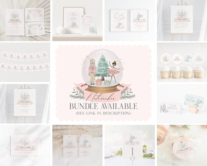 Pastel Pink Nutcracker Cards & Gifts Sign and Favors Sign Printable, Christmas dark skin tone ballerina winter wonderland sugar plum fairy