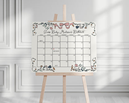 French Floral Baby Shower Guess the Date Game Template, Hand Drawn Baby Sprinkle for Girl, Boho French Garden Party, Illustrated Doodle