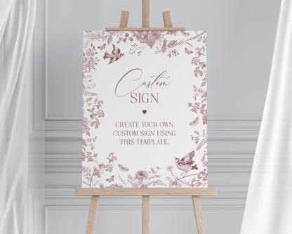 Fall Toile Custom Sign Printable Party Decor for Baby or Bridal Shower, Burgundy chinoiserie decor September October French Toile De Jouy