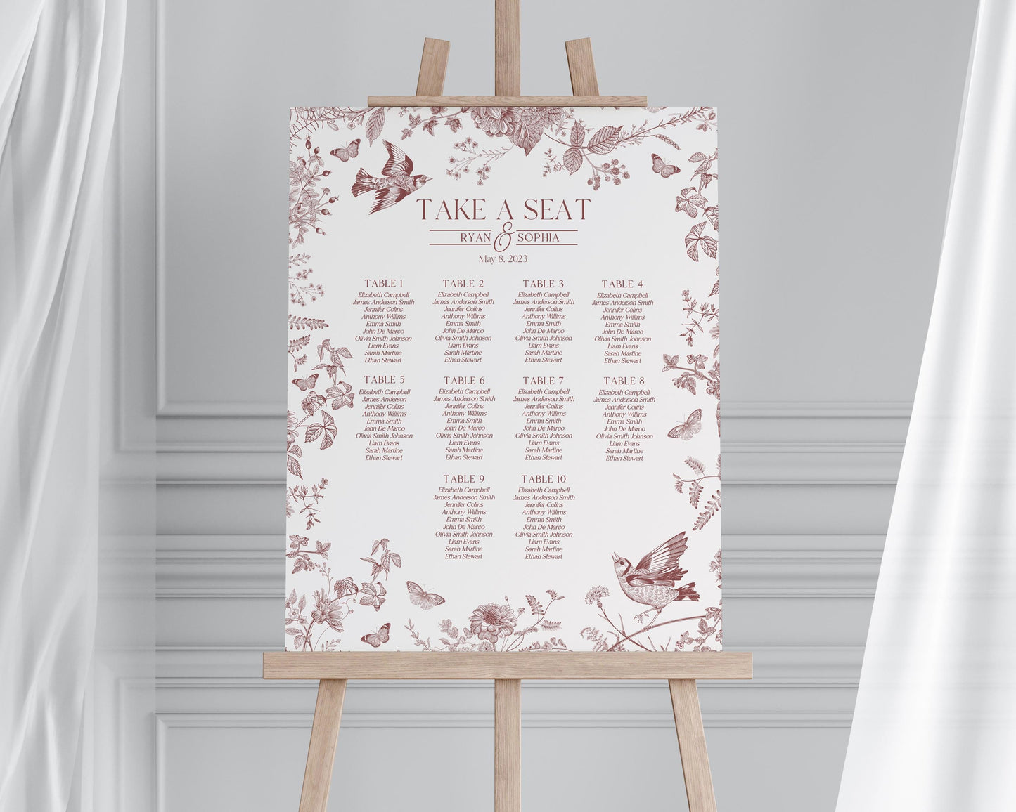 Fall Toile Wedding Seating Chart Printable Template