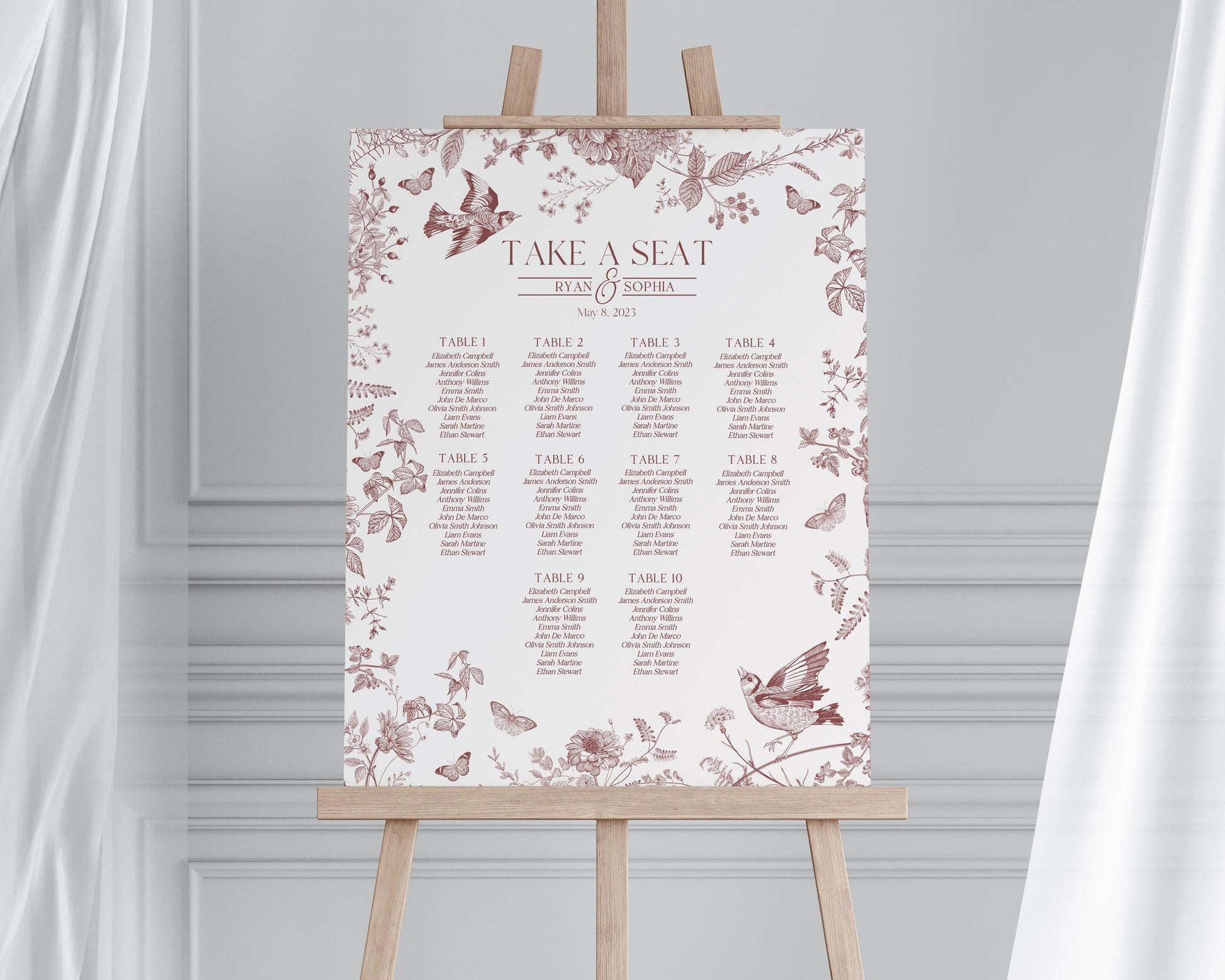 Fall Toile Wedding Seating Chart Printable Template