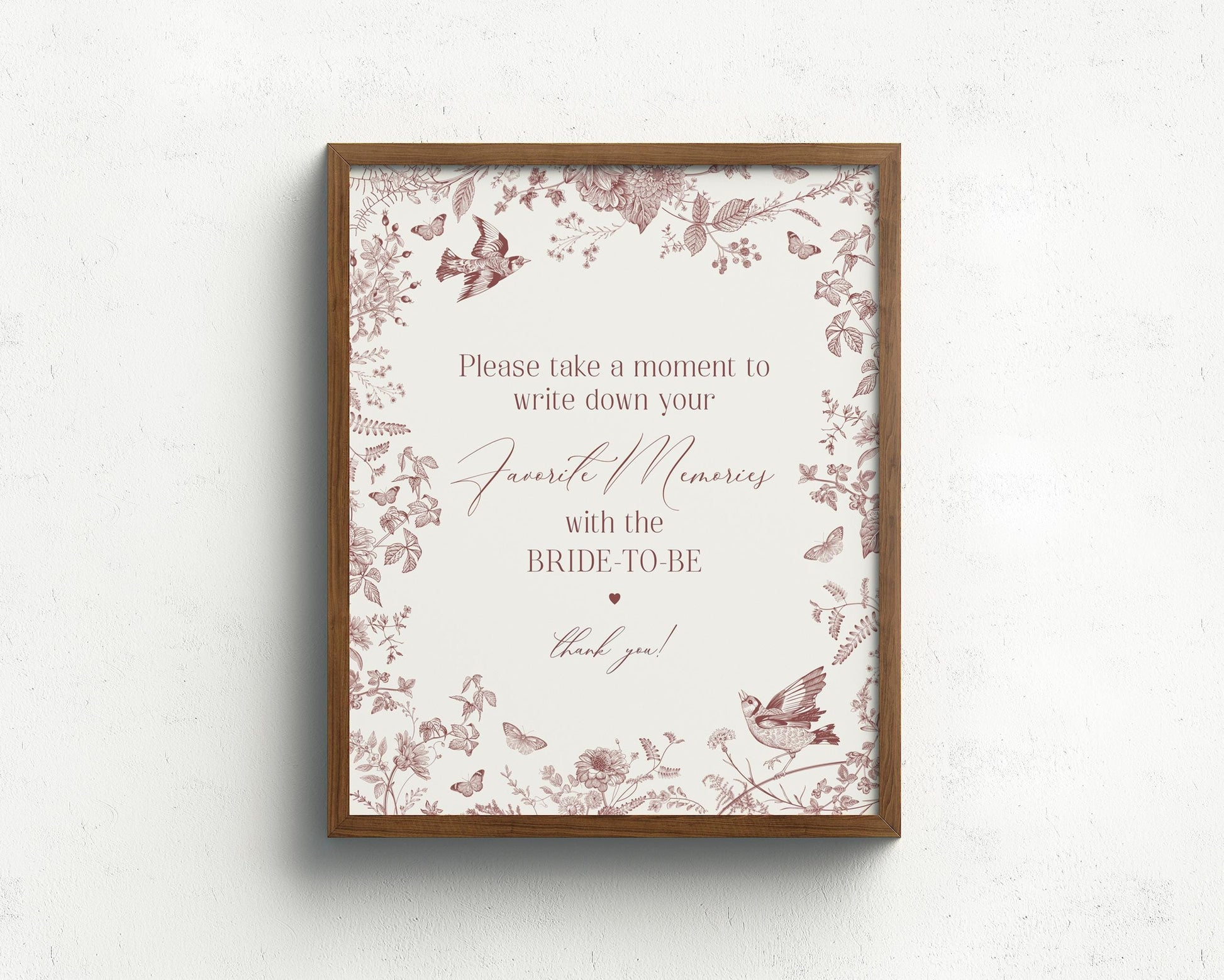 Fall Toile De Jouy Share your memories with Bride Girl Printable Template, Burgundy Chinoiserie Bridal Shower for September Brunch Autumn