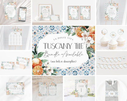 Tuscany Tile Bridal Shower Welcome Sign Printable Template, Orange Citrus Mediterranean bridal brunch Spanish tiles Italian theme positano