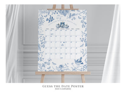 Blue Toile De Jouy Baby Shower Printable Bundle, Blue Fall Chinoiserie Decor for October French Baby Brunch, Autumn Shower Decor