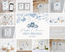  Blue Toile De Jouy First Birthday Bundle Printable Template, Blue Fall Chinoiserie Decor for October French Birthday Party Autumn Decor