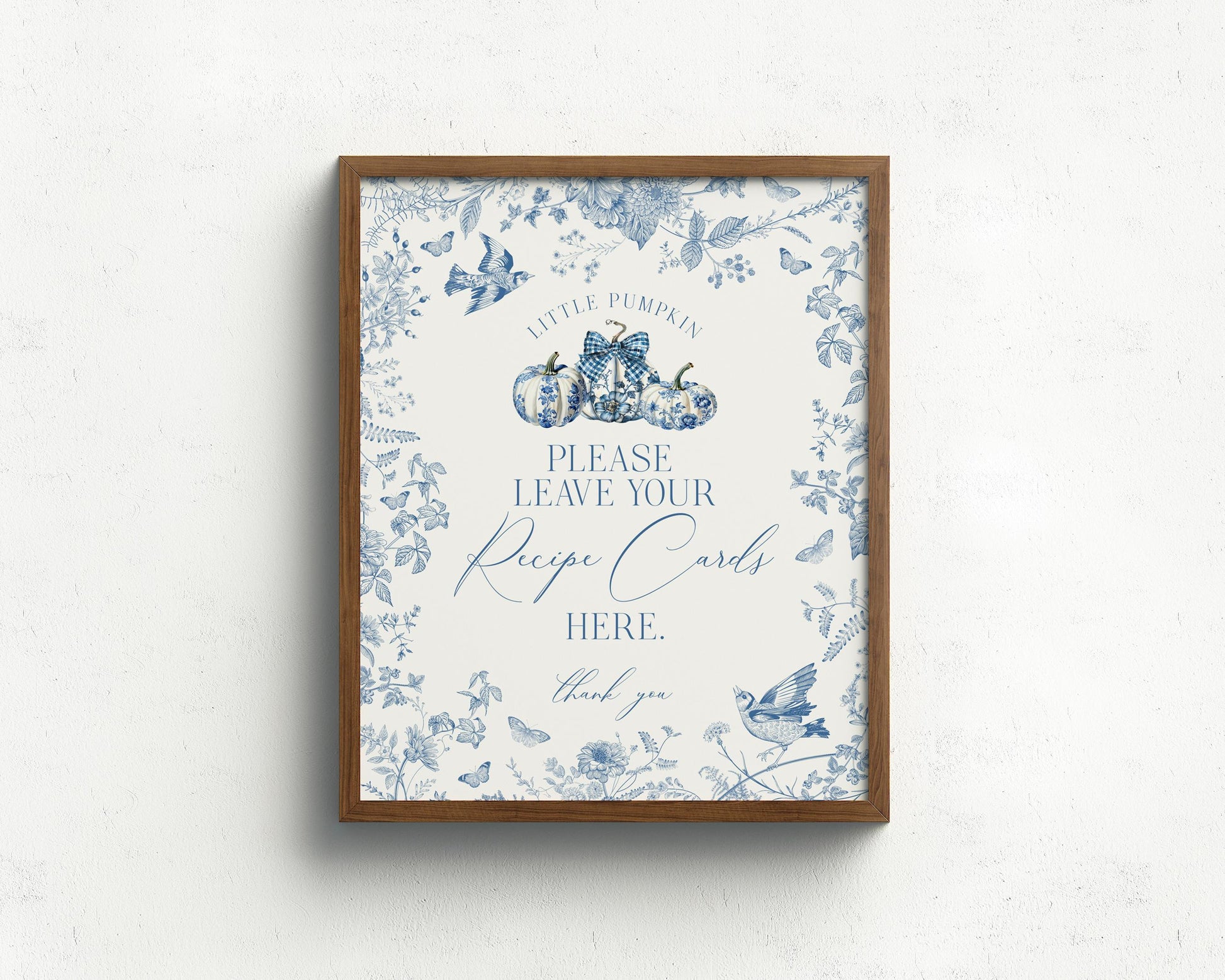 Blue Toile De Jouy Pumpkin Time Capsule Printable Template, Fall Chinoiserie Birthday Party for September October Bday Autumn French Theme