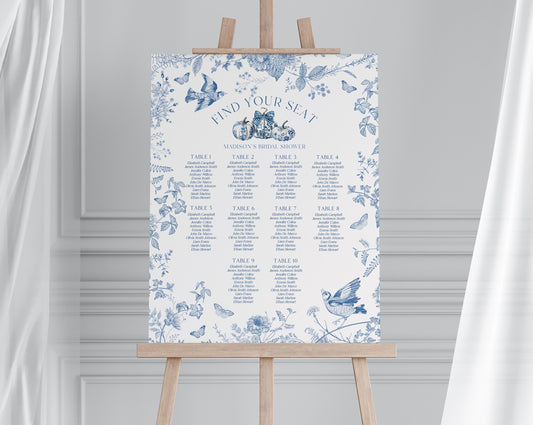 Blue Toile De Jouy Pumpkin Seating Chart Printable Template