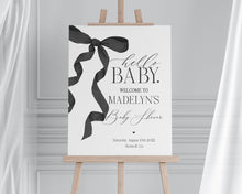  Black Bow Baby Shower Welcome Sign Printable Template, Watercolor preppy coquette bow theme party for fancy southern girl grandmillenial bow