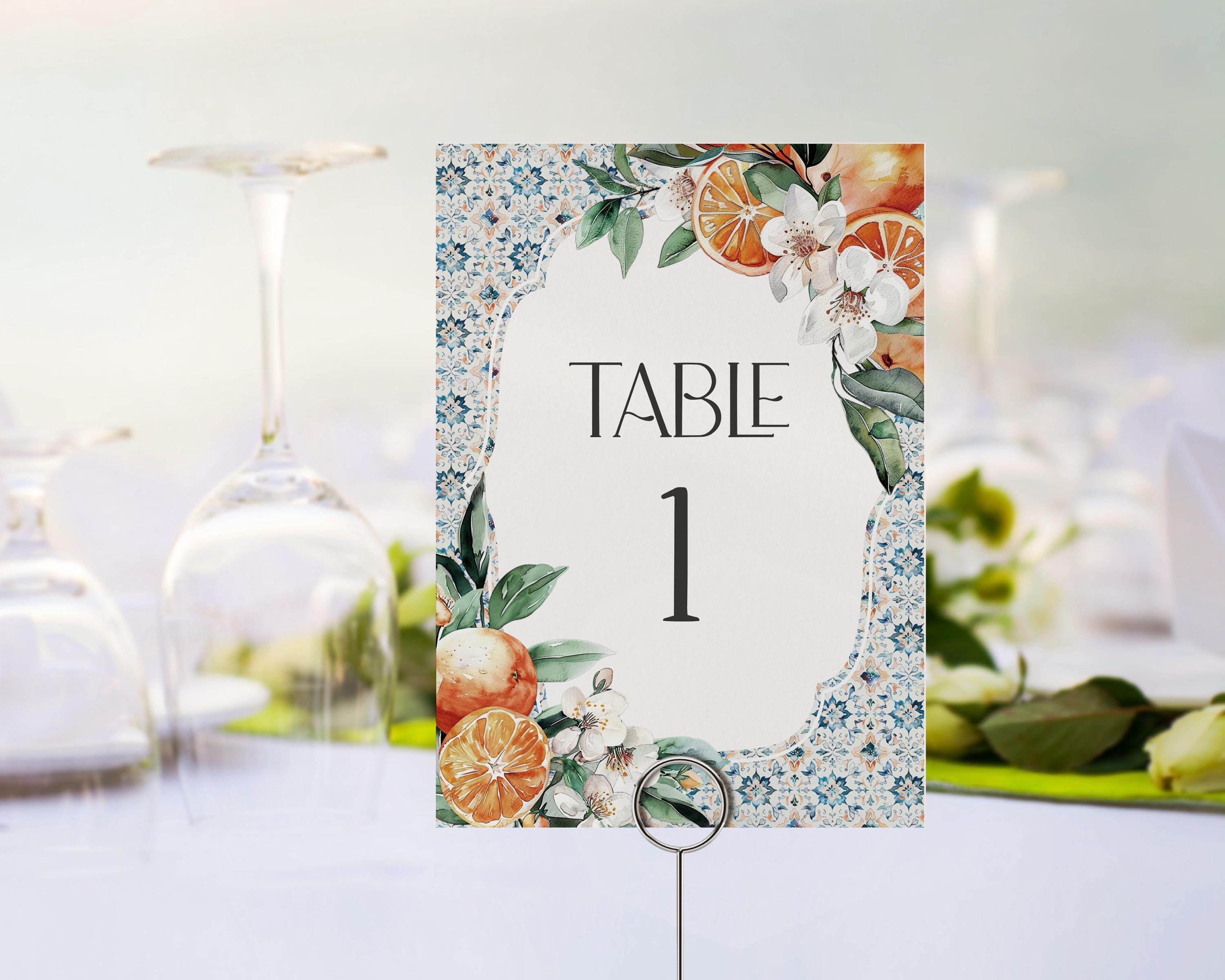 Tuscany Tile Table Number Cards Printable Template – Wilde Peach Party