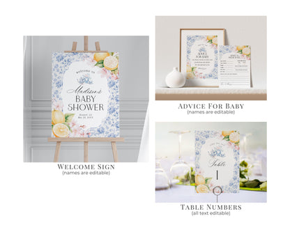 Blue Chinoiserie Tea Baby Shower Printable Bundle, Victorian High Tea Party Baby Brunch Sprinkle Blue Willow English Garden Party Blue Toile