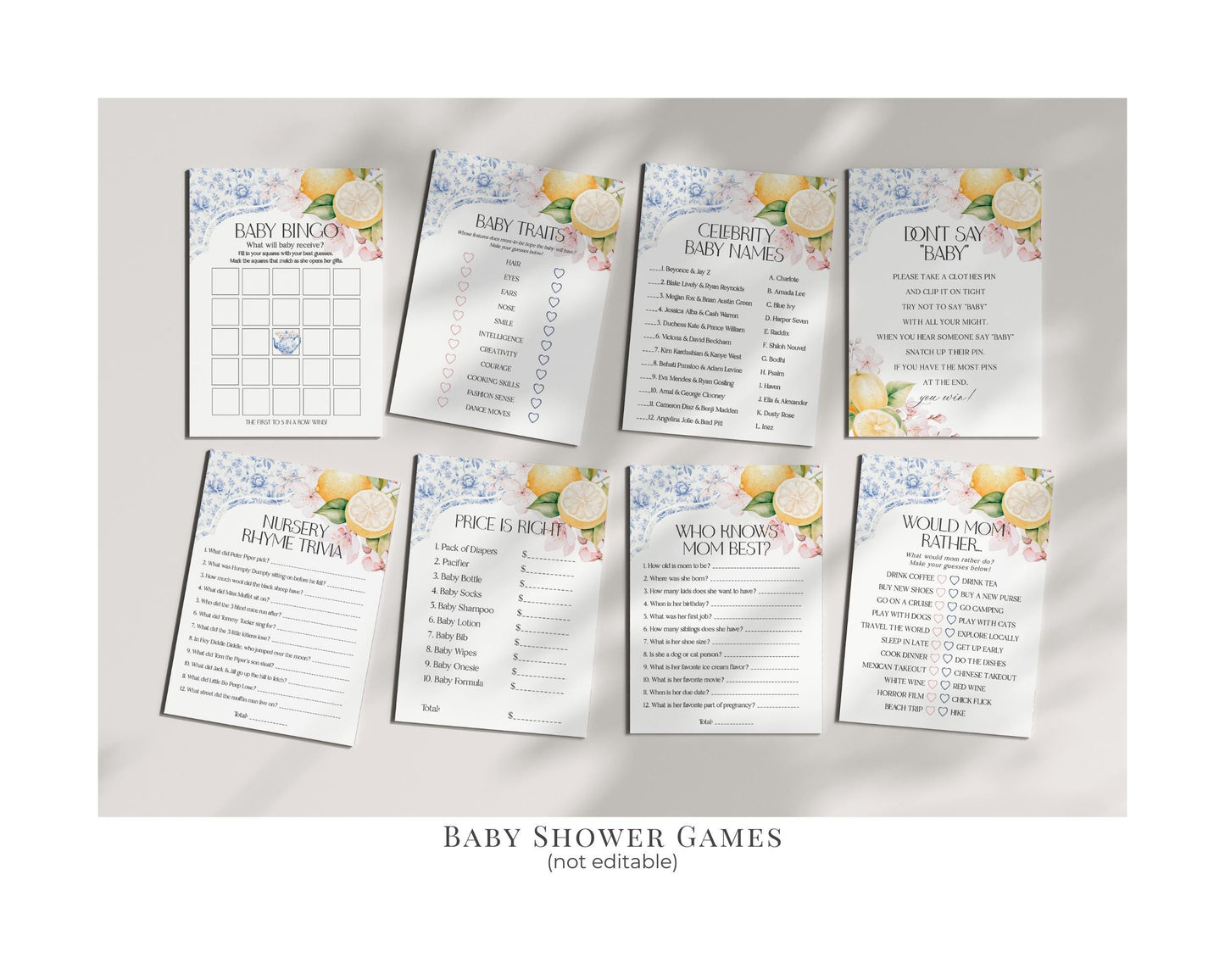 Blue Chinoiserie Tea Baby Shower Printable Bundle, Victorian High Tea Party Baby Brunch Sprinkle Blue Willow English Garden Party Blue Toile